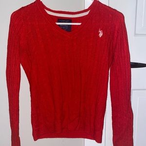 Red v-neck sweater